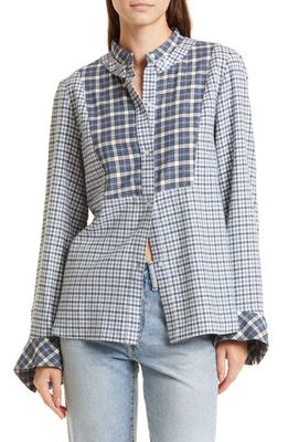 TWP The Long Run Plaid Cotton Flannel Blouse in French Blue Multi