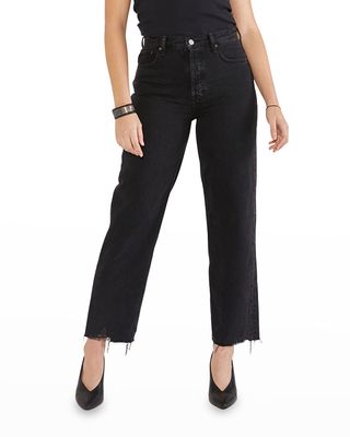 Tyler Vintage Straight-Leg Cropped Jeans with Raw Hem