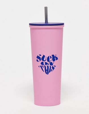 Typo slogan water bottle in pink