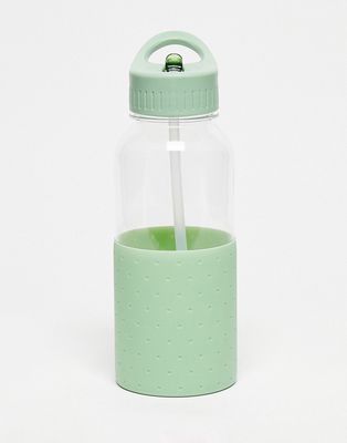 Typo water bottle in light green polka dot-Blue