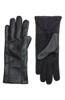 U R Women's Stretch Knit & Leather Grip Gloves in Black