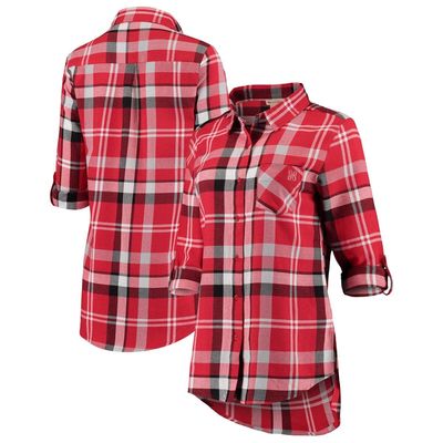 UG APPAREL Women's Scarlet Nebraska Huskers Missy Boyfriend Plaid Flannel Button-Up Long Sleeve Shirt