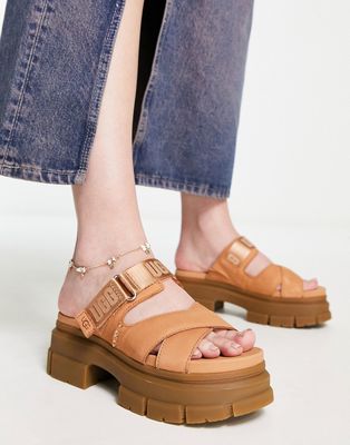UGG Ashton leather slide sandals in brown-Pink