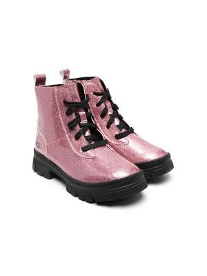 UGG Kids Aston glitter lace-up boots - Pink