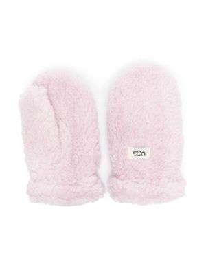 UGG Kids logo-patch fleece gloves - Pink