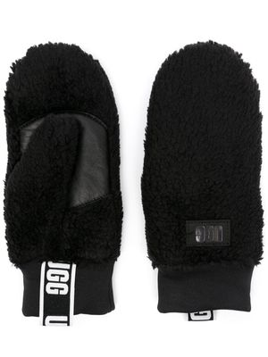 UGG logo-patch fleece-texture mittens - Black