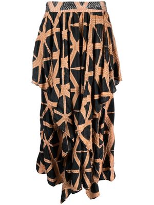 Ulla Johnson abstract-print asymmetric silk midi skirt - Black