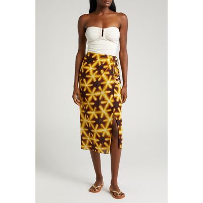 Ulla Johnson Anya Bleach Dye Cotton Blend Cover-Up Wrap Skirt in Amber at Nordstrom