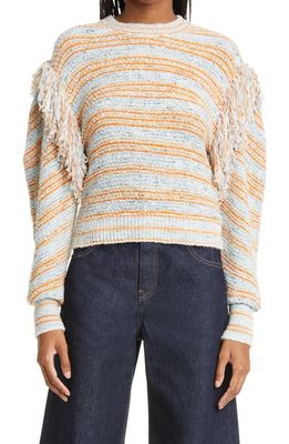 Ulla Johnson Arquette Fringe Stripe Cotton Blend Sweater in Lily