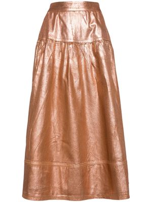 Ulla Johnson Astrid foiled-finish midi skirt - Brown