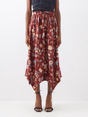 Ulla Johnson - Carine Odesa-print Silk Crepe De Chine Midi Skirt - Womens - Burgundy Print