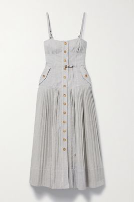 Ulla Johnson - Cleo Belted Pleated Striped Cotton-canvas Midi Dress - White