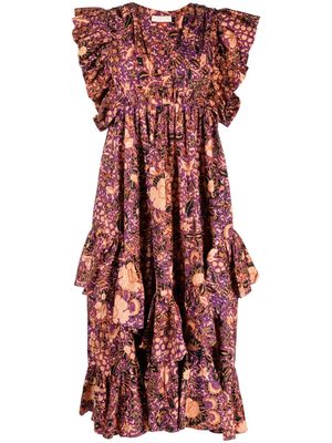 Ulla Johnson Delila floral-print tiered dress - Brown
