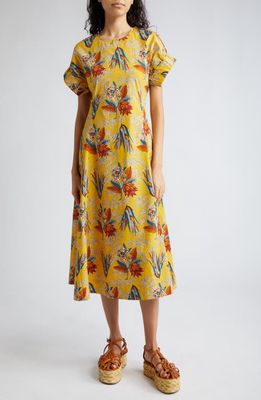Ulla Johnson Devon Floral Cotton Midi Dress in Marigold