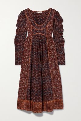 Ulla Johnson - Diann Gathered Printed Silk Crepe De Chine Midi Dress - Brown