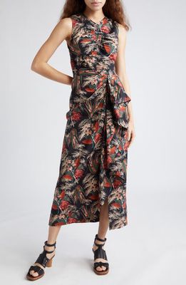 Ulla Johnson Edlyn Floral Ruffle Detail Cotton Midi Dress in Anthurium