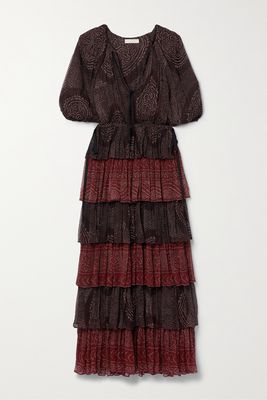Ulla Johnson - Emi Tiered Printed Silk-crepon Maxi Dress - Burgundy
