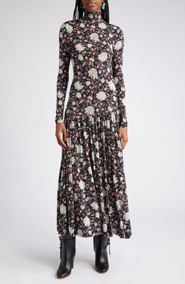 Ulla Johnson Fernanda Floral Long Sleeve Knit Dress in Black Maple