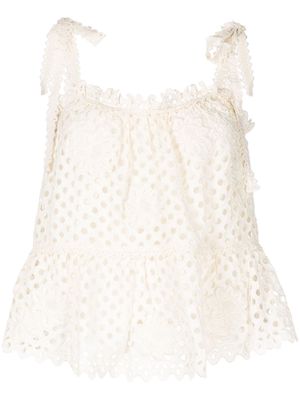 Ulla Johnson floral-appliqué perforated cotton blouse - White