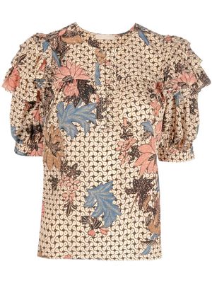 Ulla Johnson floral-print puff-sleeve top - White