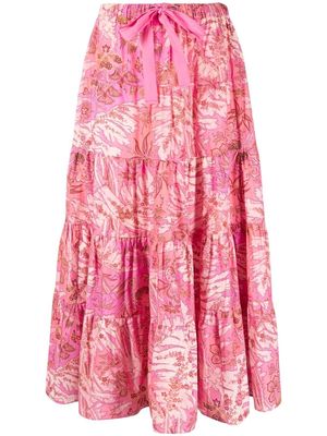 Ulla Johnson floral-print tiered midi skirt - Pink