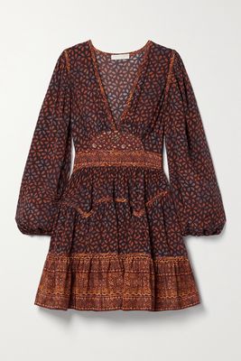 Ulla Johnson - Hayana Printed Tiered Silk Crepe De Chine Mini Dress - Brown