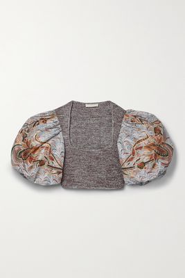 Ulla Johnson - Iva Printed Taffeta And Mouline Ribbed-knit Top - Gray