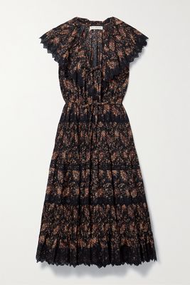 Ulla Johnson - Jacqueline Tiered Lace-trimmed Paisley-print Cotton Midi Dress - Blue