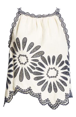 Ulla Johnson Jolie Embroidered Sleeveless Linen Blend Top in Porcelain