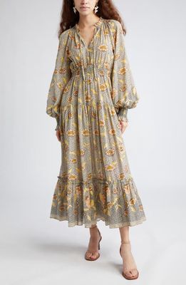 Ulla Johnson Katernia Floral Long Sleeve Cotton Blend Maxi Dress in Cornflower