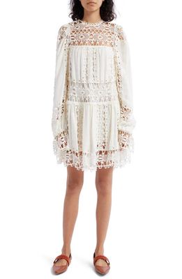 Ulla Johnson Lata Lace Detail Long Sleeve Cotton & Silk Dress in Ivory