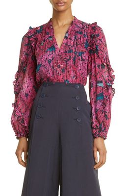 Ulla Johnson Manet Print Tie Neck Blouse in Snapdragon