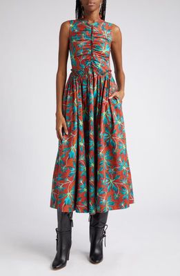 Ulla Johnson Mimi Floral Sleeveless Ruched Cotton Dress in Tropical