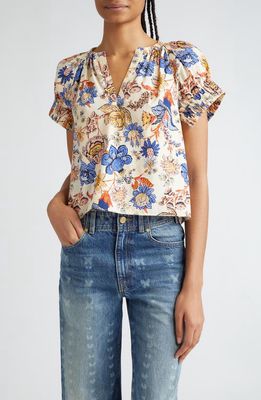 Ulla Johnson Naomi Print Puff Sleeve Top in Magnolia at Nordstrom, Size 12