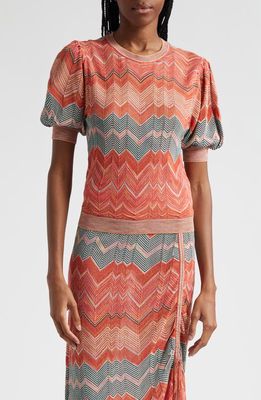 Ulla Johnson Priscilla Chevron Puff Sleeve Knit Crop Top in Sunrise