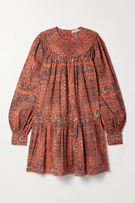 Ulla Johnson - Ria Gathered Printed Cotton-poplin Mini Dress - Orange
