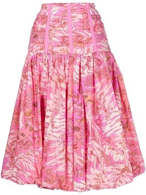 Ulla Johnson Roselani ruched floral-print skirt - Pink