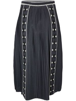 Ulla Johnson Sabina pleated embroidered midi skirt - Black