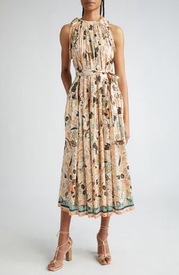 Ulla Johnson Samar Print Sleeveless Ruffle Hem Midi Dress in Pearl Flora