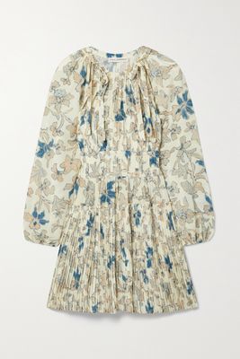 Ulla Johnson - Sefia Tiered Pleated Printed Silk-crepe Mini Dress - Cream