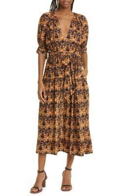 Ulla Johnson Selena Tie Dye Puff Sleeve Cover-Up Maxi Dress in Constellation