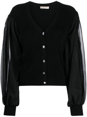 Ulla Johnson semi sheer-sleeves V-neck cardigan - Black