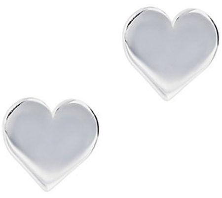 UltraFine Silver Polished Heart Stud Earrings