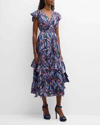 Uma Floral-Print Ruffle-Trim Midi Dress