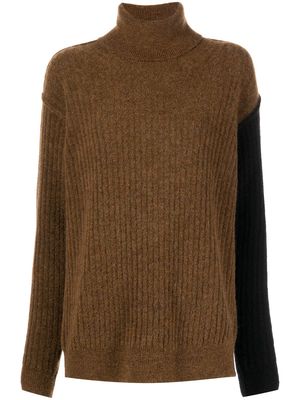 Uma Wang colour-block roll-neck jumper - Brown