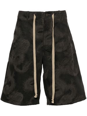 Uma Wang dragon-print denim shorts - Brown