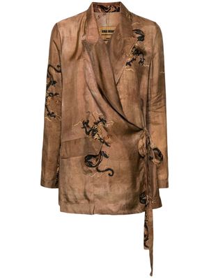 Uma Wang dragon-print wrap jacket - Neutrals