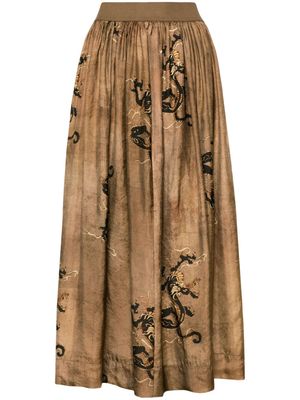 Uma Wang Gillian dragon-print skirt - Brown