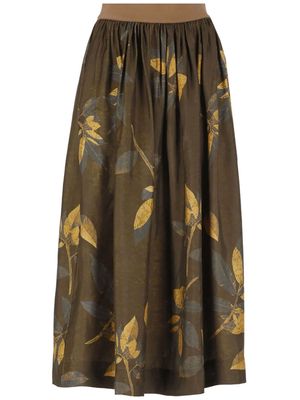 Uma Wang Gillian leaf-print midi skirt - Brown