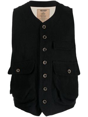 Uma Wang herringbone-pattern V-neck waistcoat - Black